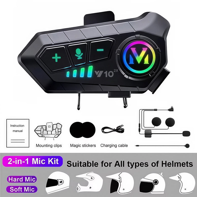VoxiRide Motorcycle Bluetooth Intercom 500m Range IPX6 Waterproof with 48H Battery and AI Voice Control