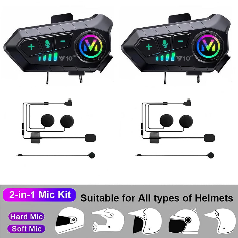 VoxiRide Motorcycle Bluetooth Intercom 500m Range IPX6 Waterproof with 48H Battery and AI Voice Control