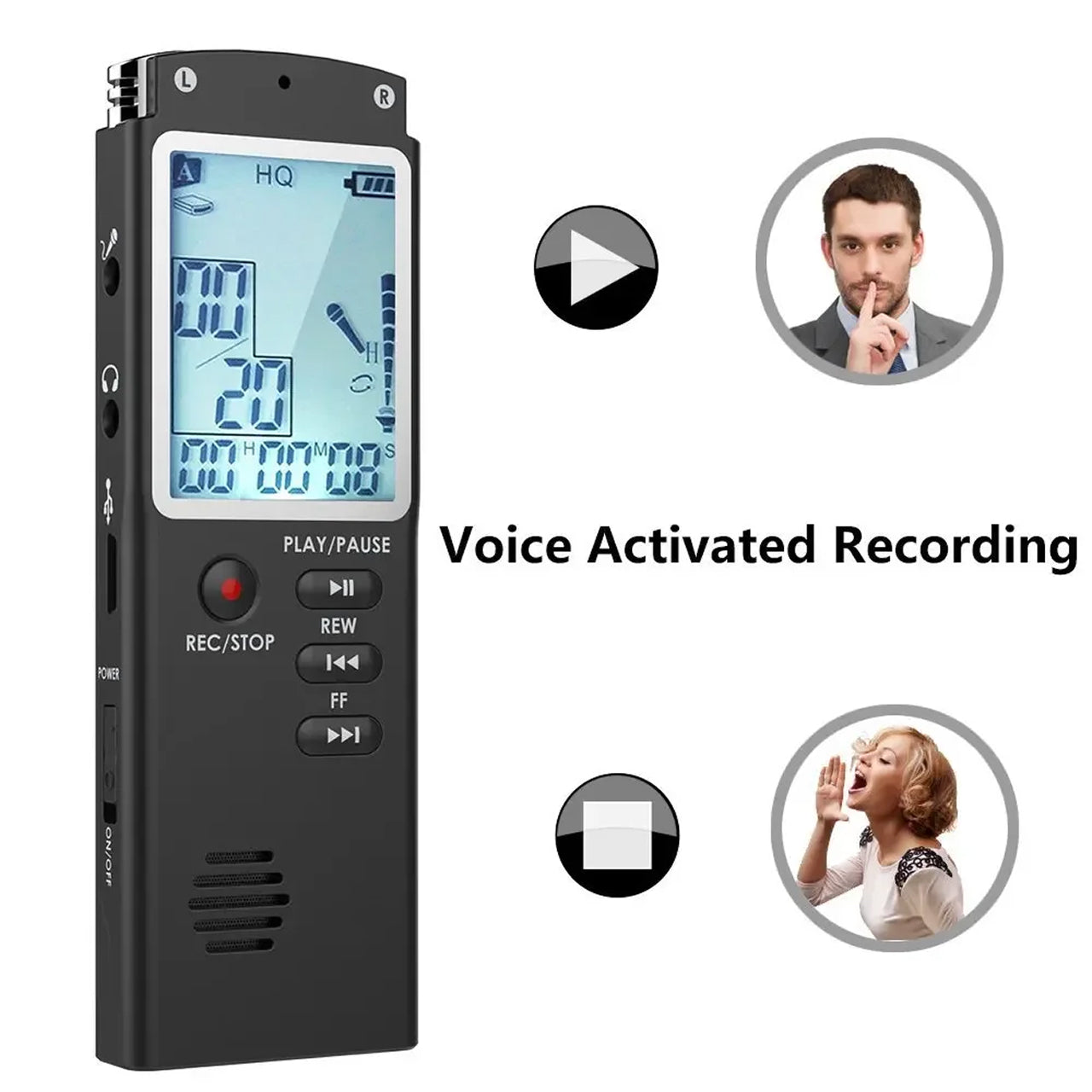 Voximex Digital Voice Recorder - 64GB Storage, 1536Kbps Studio Quality, Voice Activated