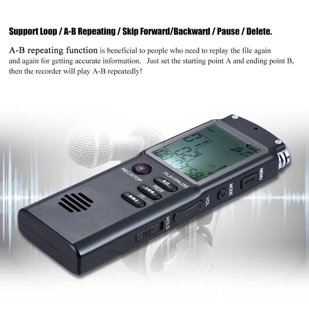 Voximex Digital Voice Recorder - 64GB Storage, 1536Kbps Studio Quality, Voice Activated