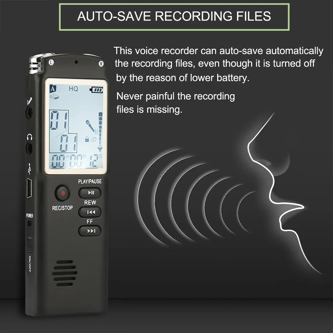 Voximex Digital Voice Recorder - 64GB Storage, 1536Kbps Studio Quality, Voice Activated