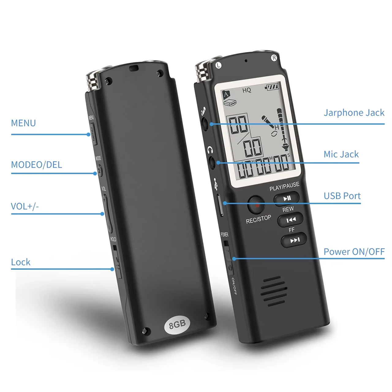 Voximex Digital Voice Recorder - 64GB Storage, 1536Kbps Studio Quality, Voice Activated