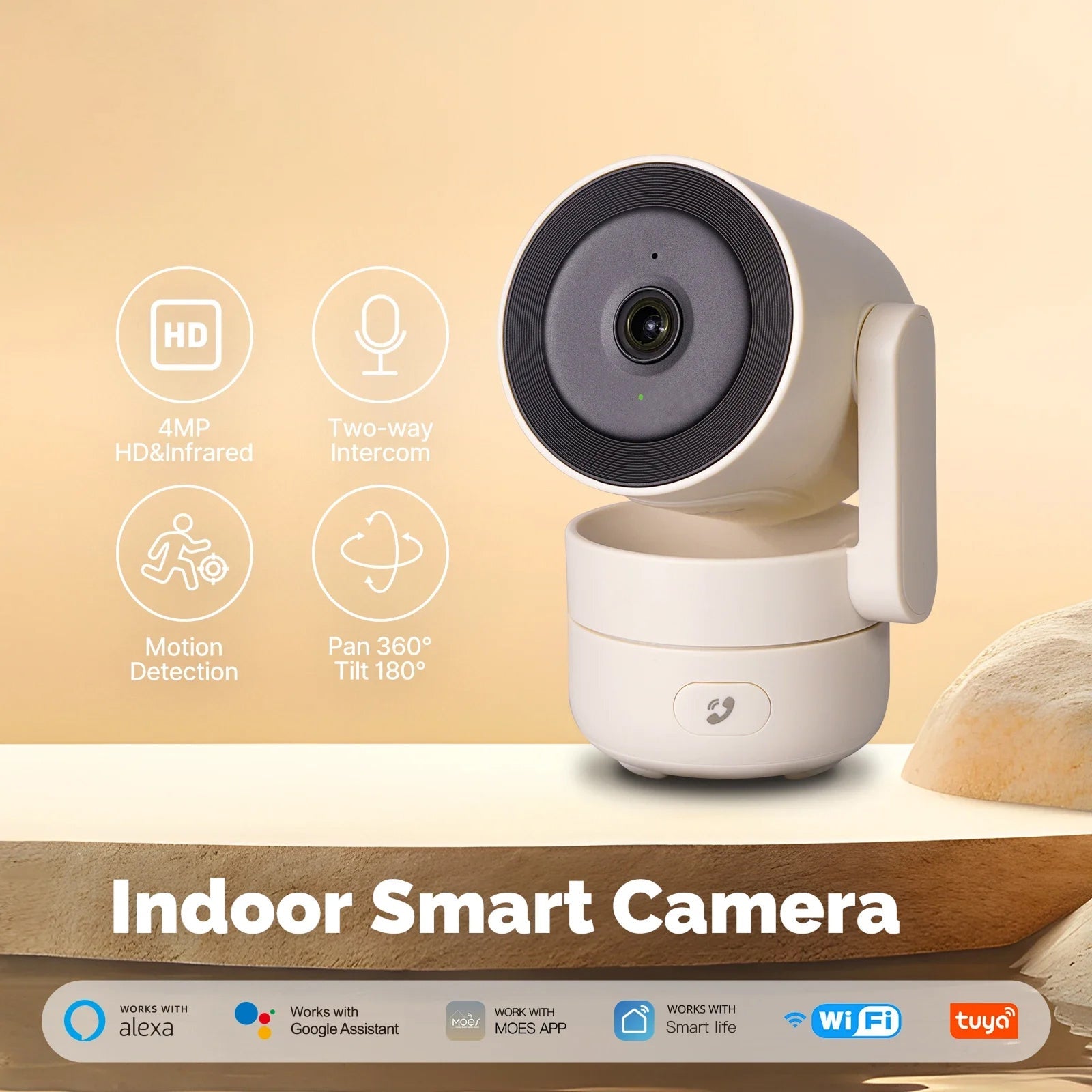 VugitCam 4MP Indoor Security Camera 360° Pan/Tilt AI Motion Detection Alexa & Google