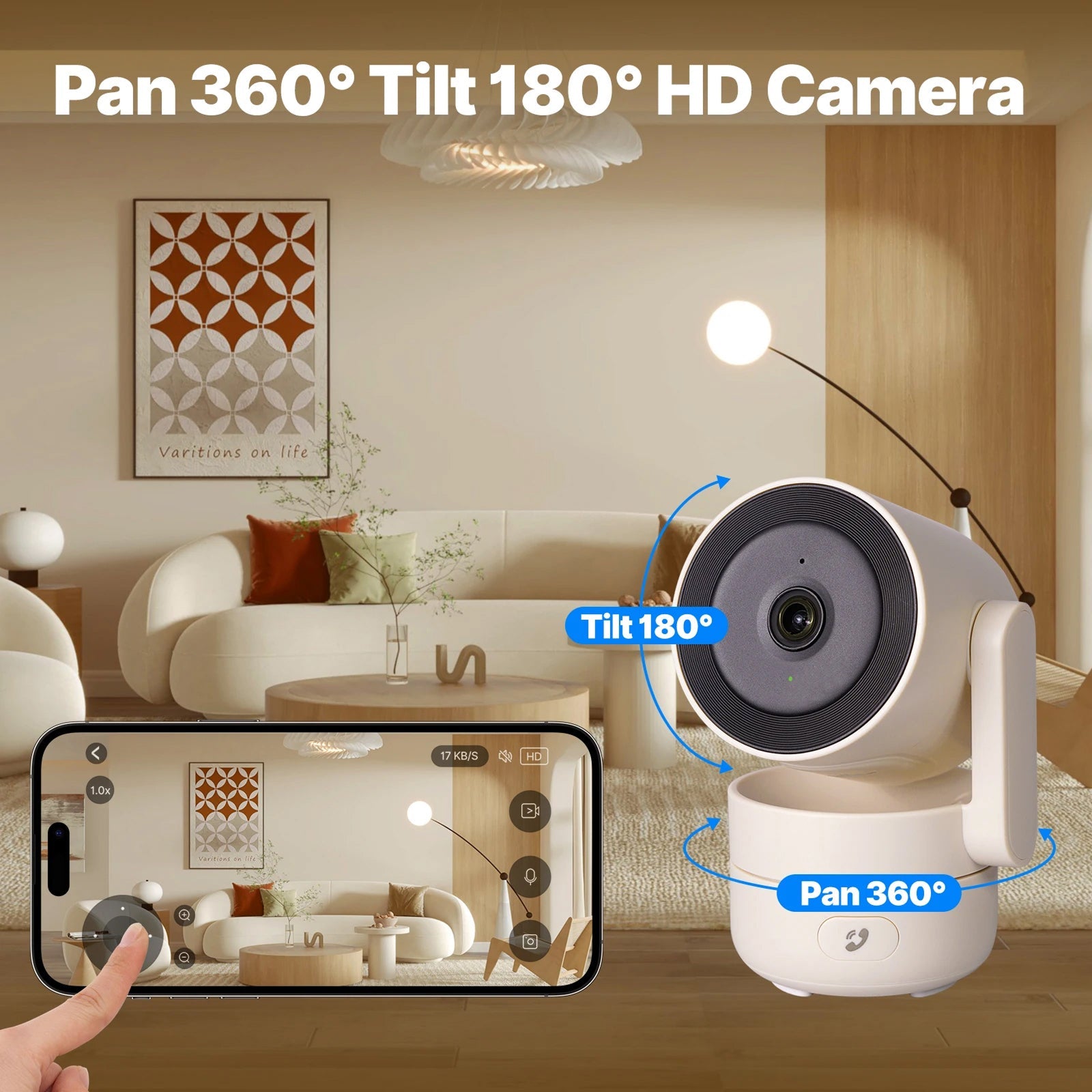 VugitCam 4MP Indoor Security Camera 360° Pan/Tilt AI Motion Detection Alexa & Google