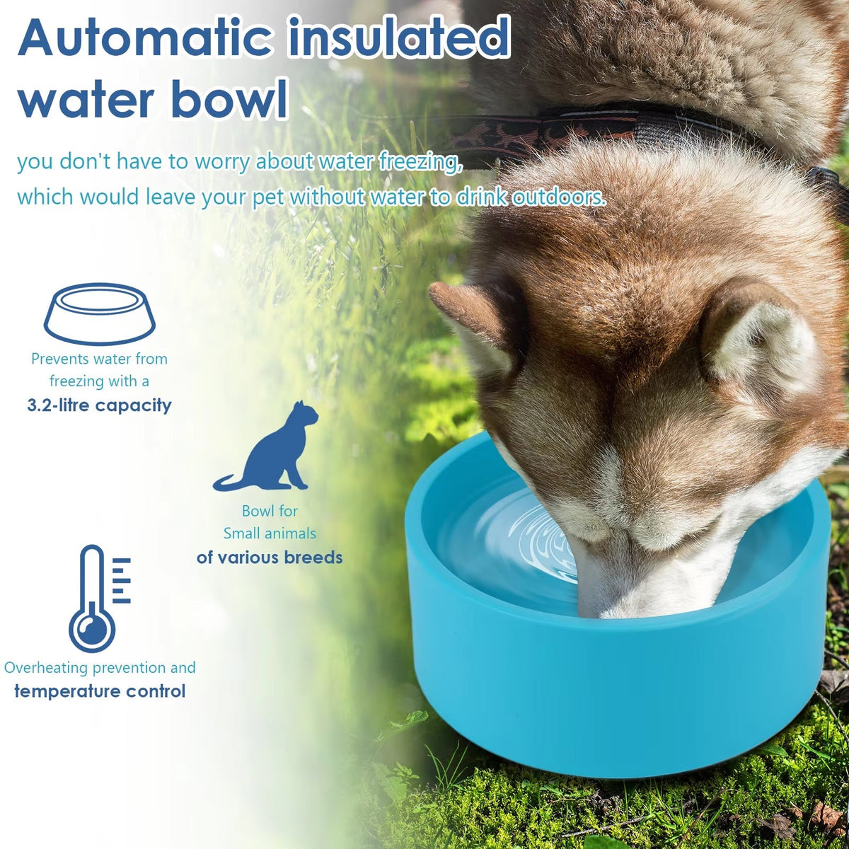 WarmDrino Heated Dog Water Bowl - 3.2L Anti-Freeze Heated Pet Bowl