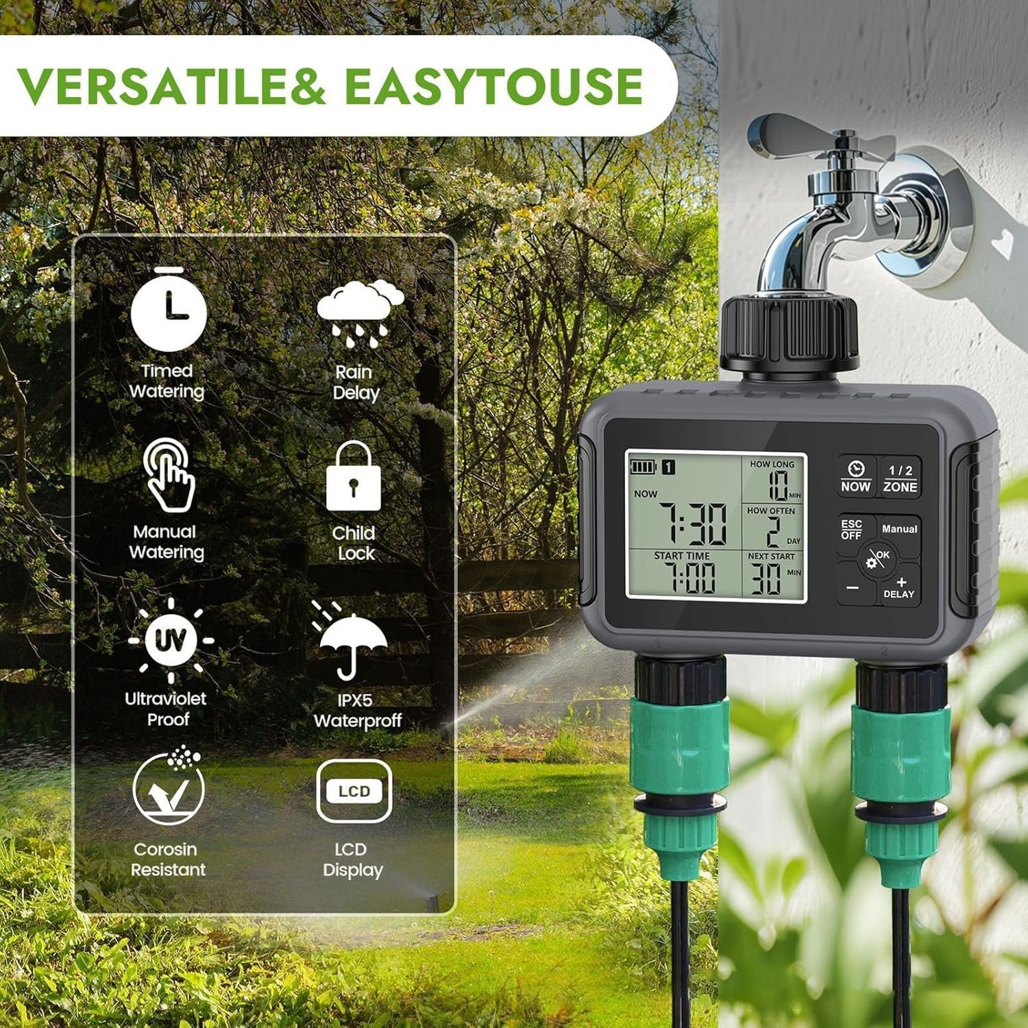WiseDrox Dual-Zone Smart Sprinkler Controller - Standalone & Weatherproof