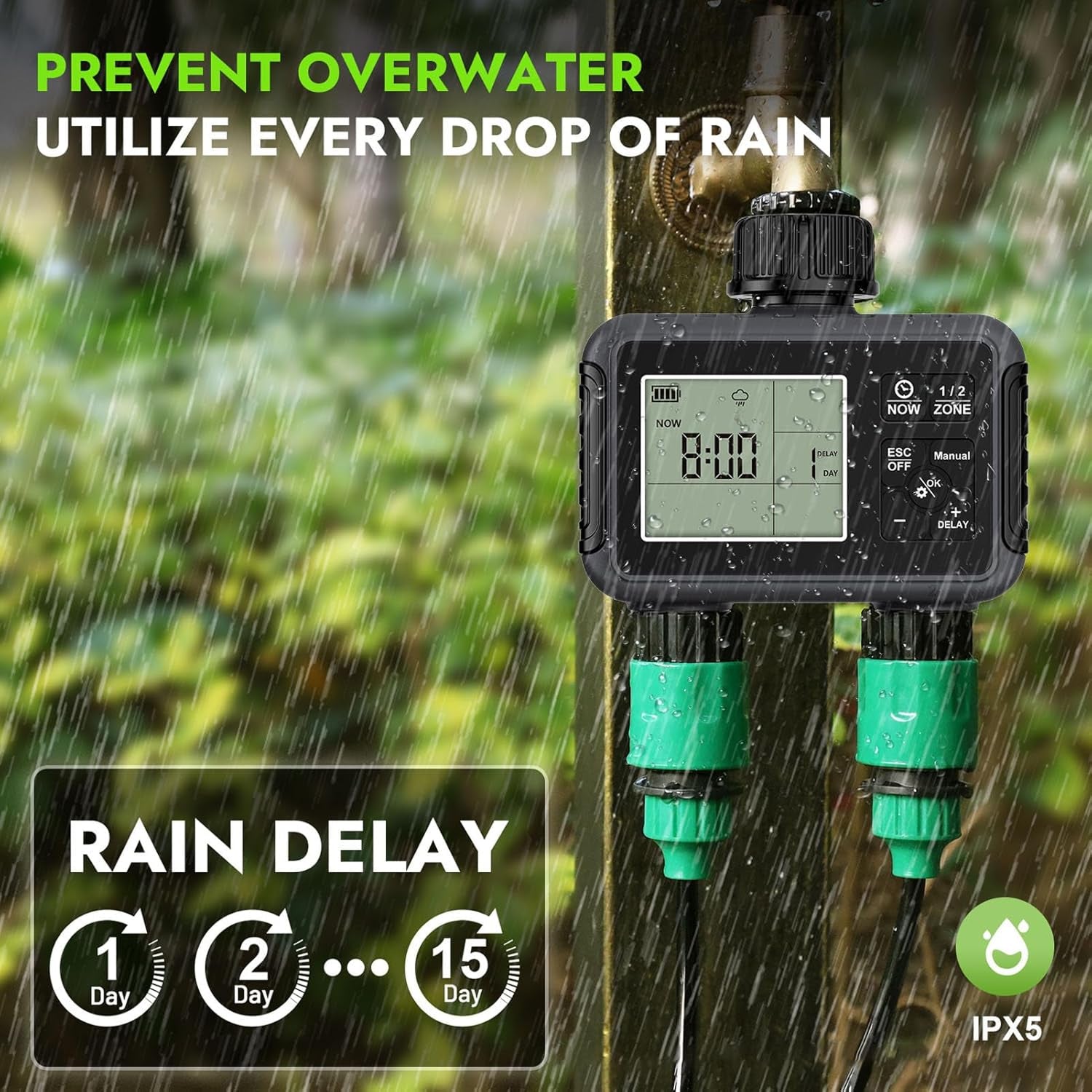 WiseDrox Dual-Zone Smart Sprinkler Controller - Standalone & Weatherproof