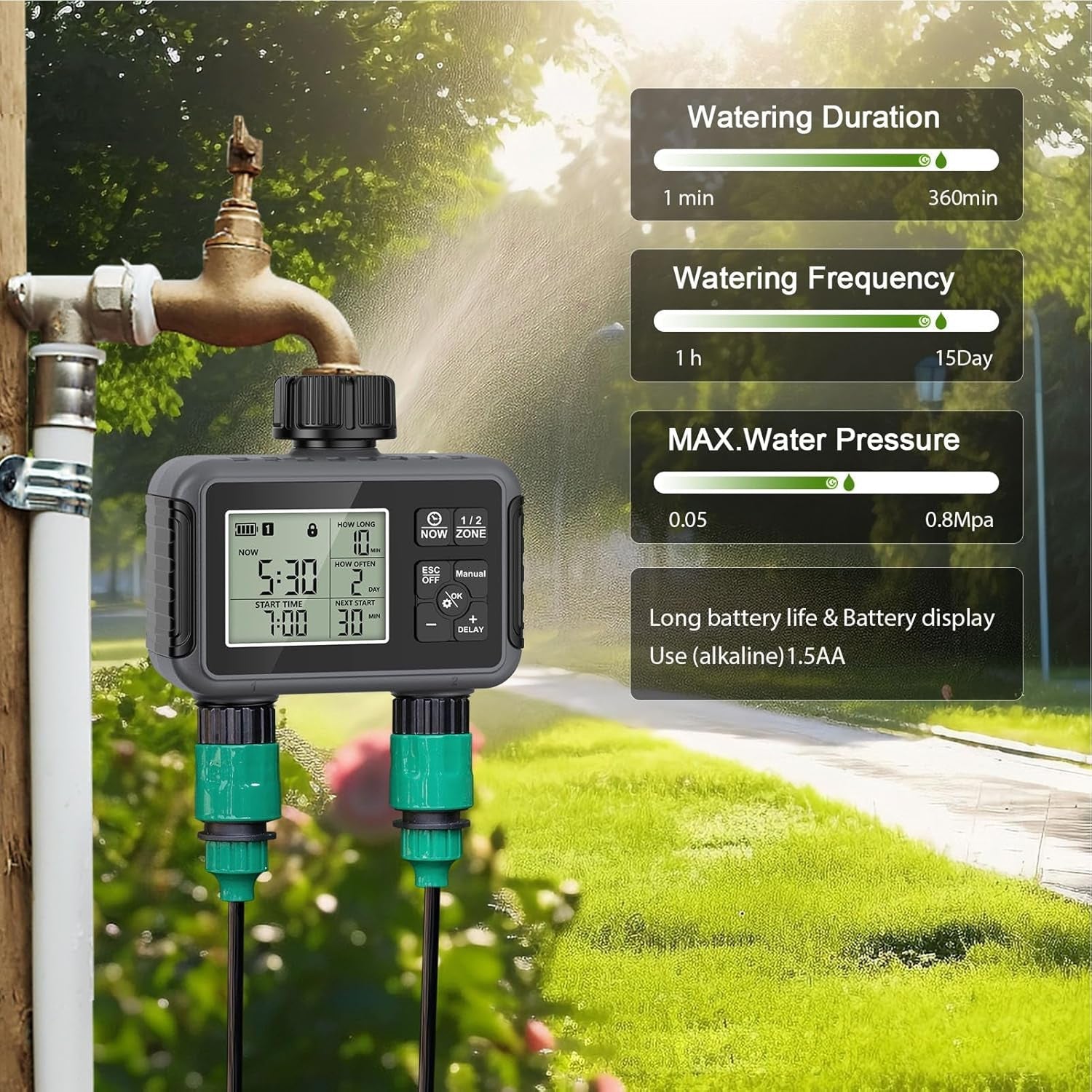 WiseDrox Dual-Zone Smart Sprinkler Controller - Standalone & Weatherproof
