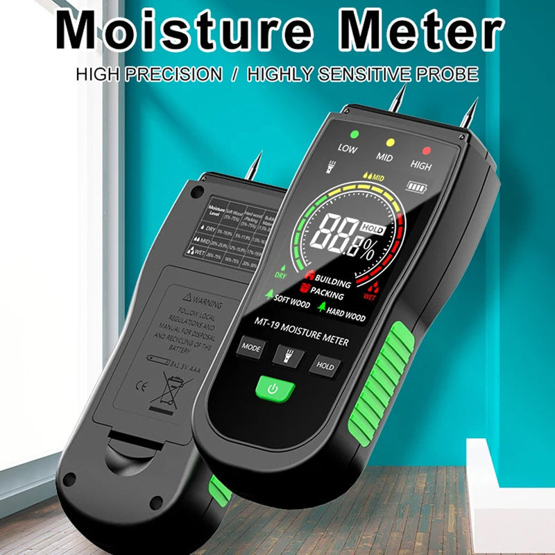 WomiTero Wood Moisture Meter ±0.5% High Precision 4 Material Modes with Backlit LCD and Color-Coded Alerts