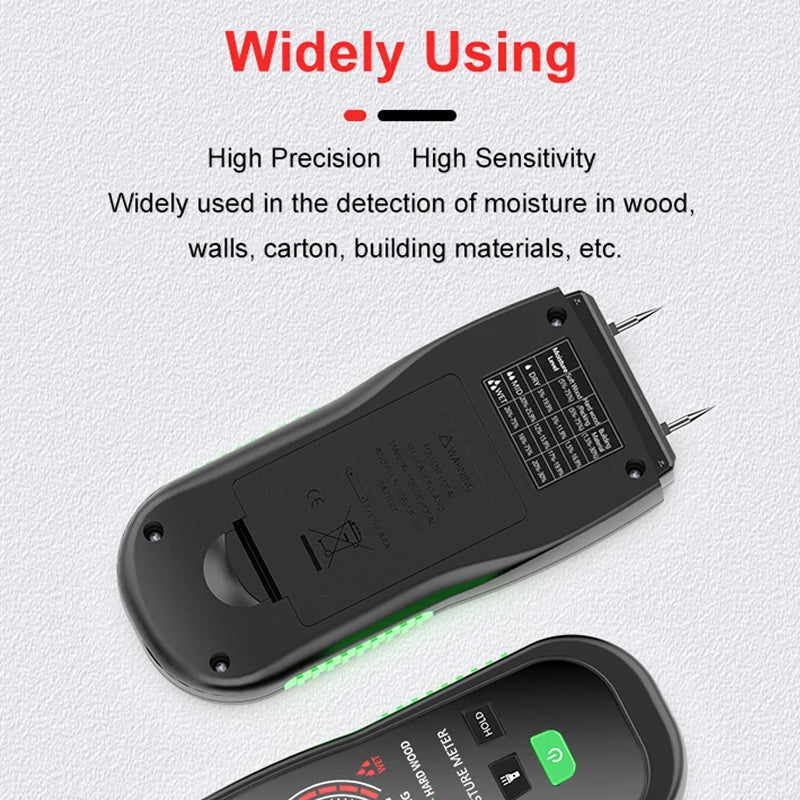WomiTero Wood Moisture Meter ±0.5% High Precision 4 Material Modes with Backlit LCD and Color-Coded Alerts