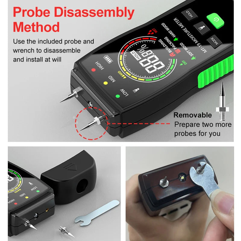 WomiTero Wood Moisture Meter ±0.5% High Precision 4 Material Modes with Backlit LCD and Color-Coded Alerts