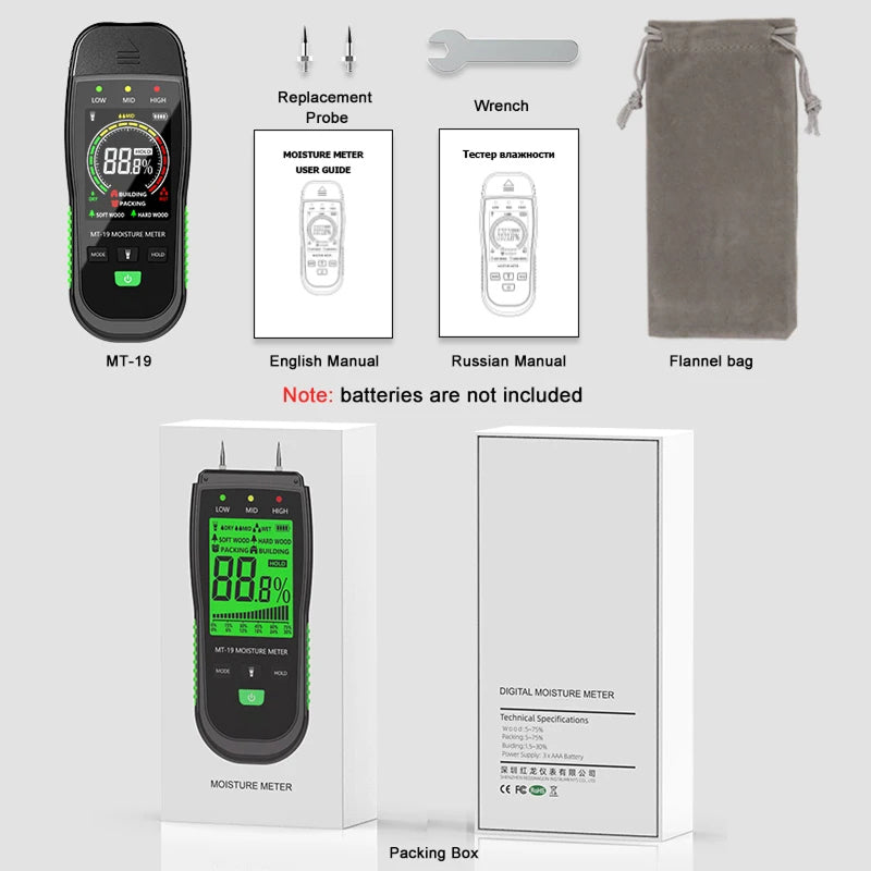 WomiTero Wood Moisture Meter ±0.5% High Precision 4 Material Modes with Backlit LCD and Color-Coded Alerts