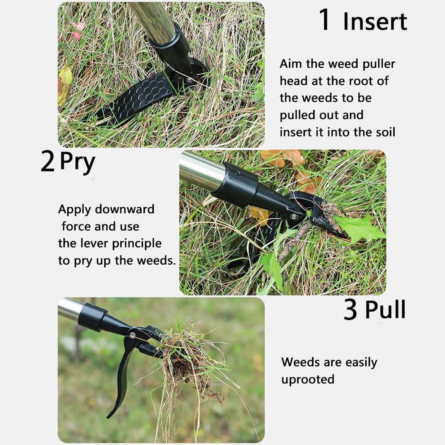 ZasJanee 40" Stand-Up Weed Puller with 4-Claw Steel Head