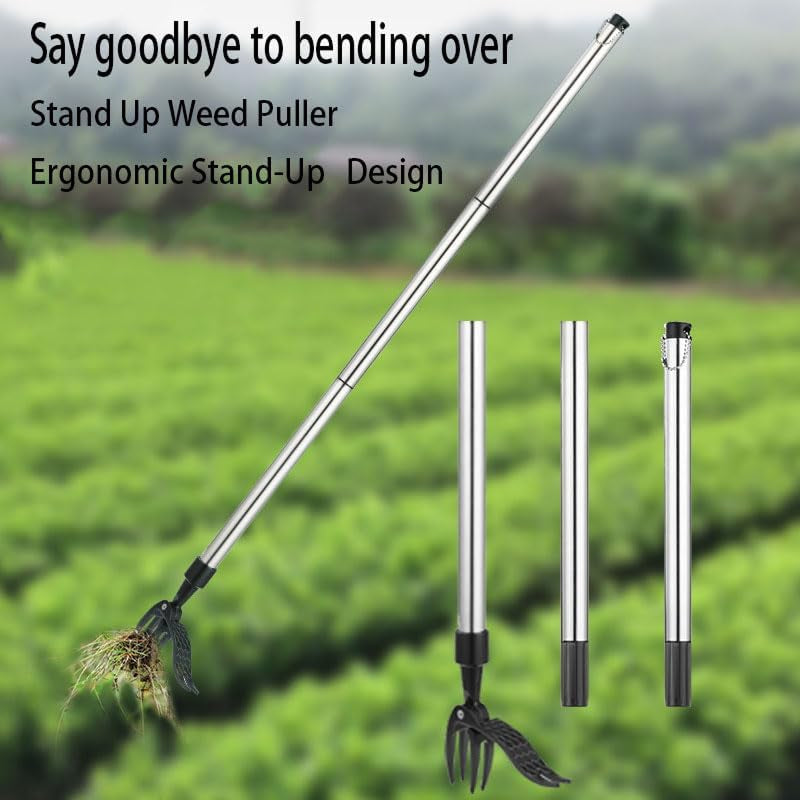 ZasJanee 40" Stand-Up Weed Puller with 4-Claw Steel Head