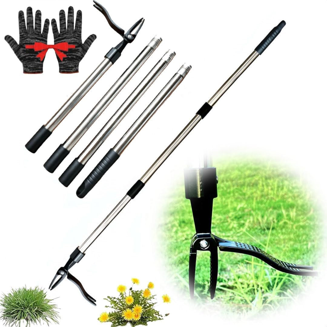 ZasJanee 40" Stand-Up Weed Puller with 4-Claw Steel Head