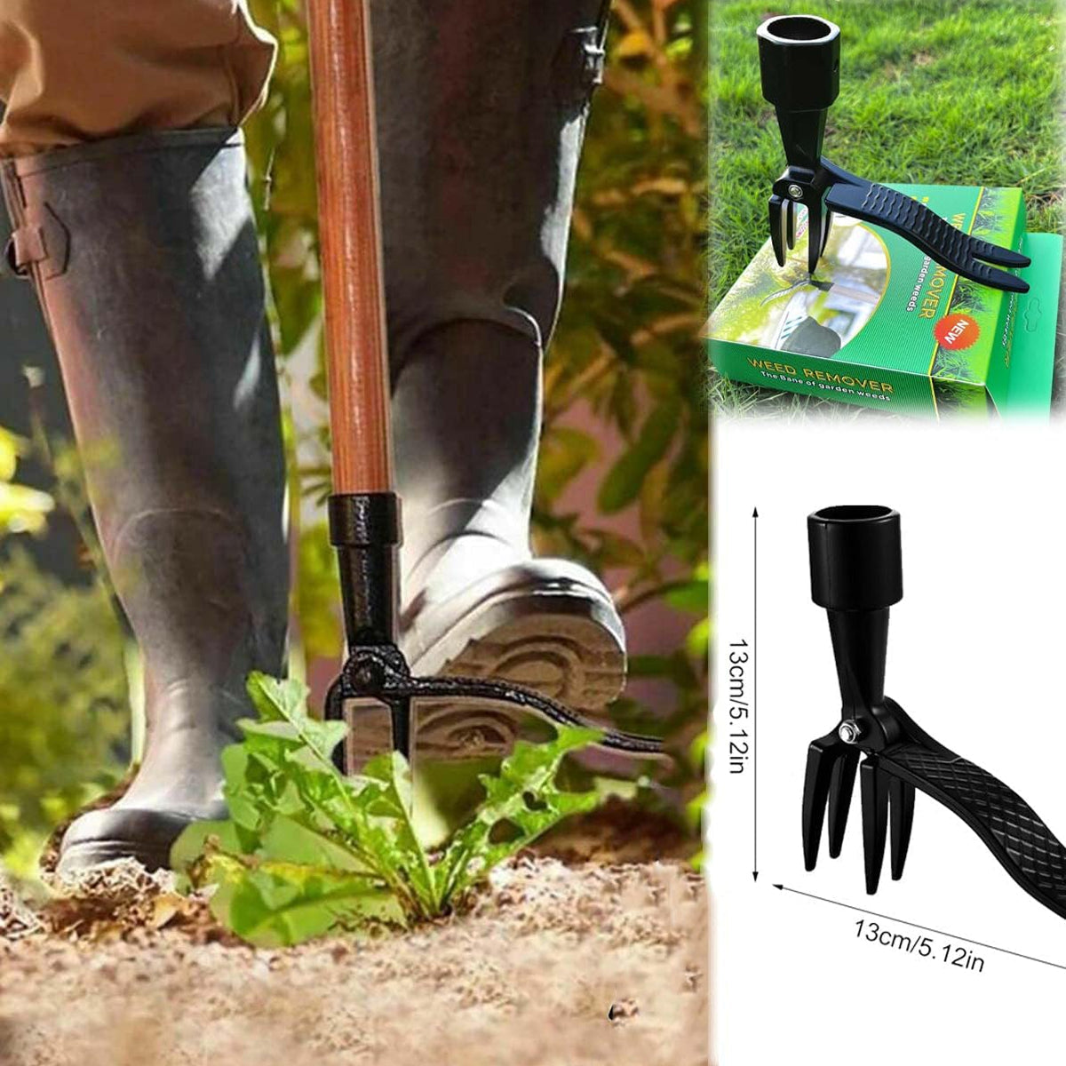 ZasJanee 40" Stand-Up Weed Puller with 4-Claw Steel Head