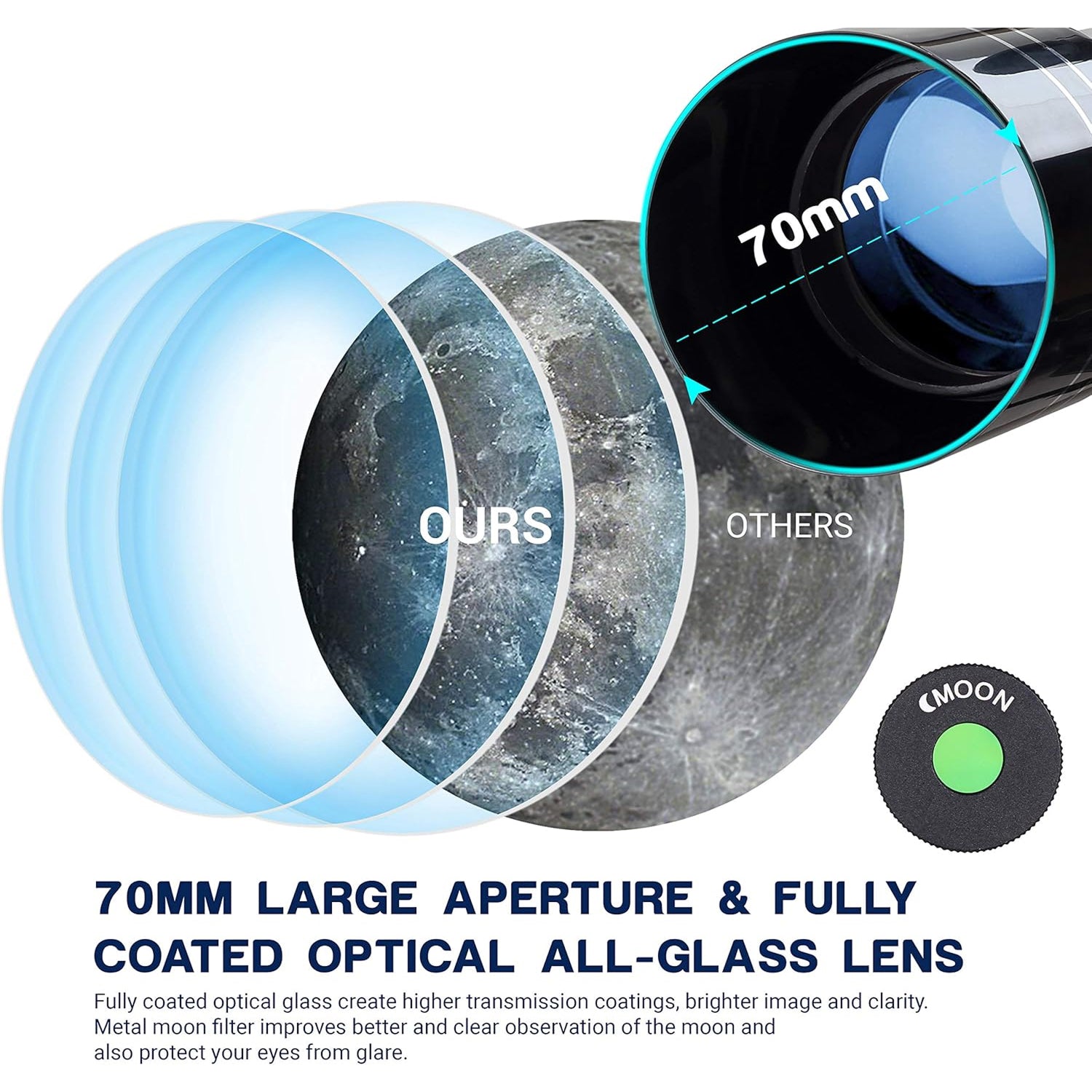 ZenoGaci Telescope for Planets 70mm Aperture 180X High Power Multi-Coated Optics