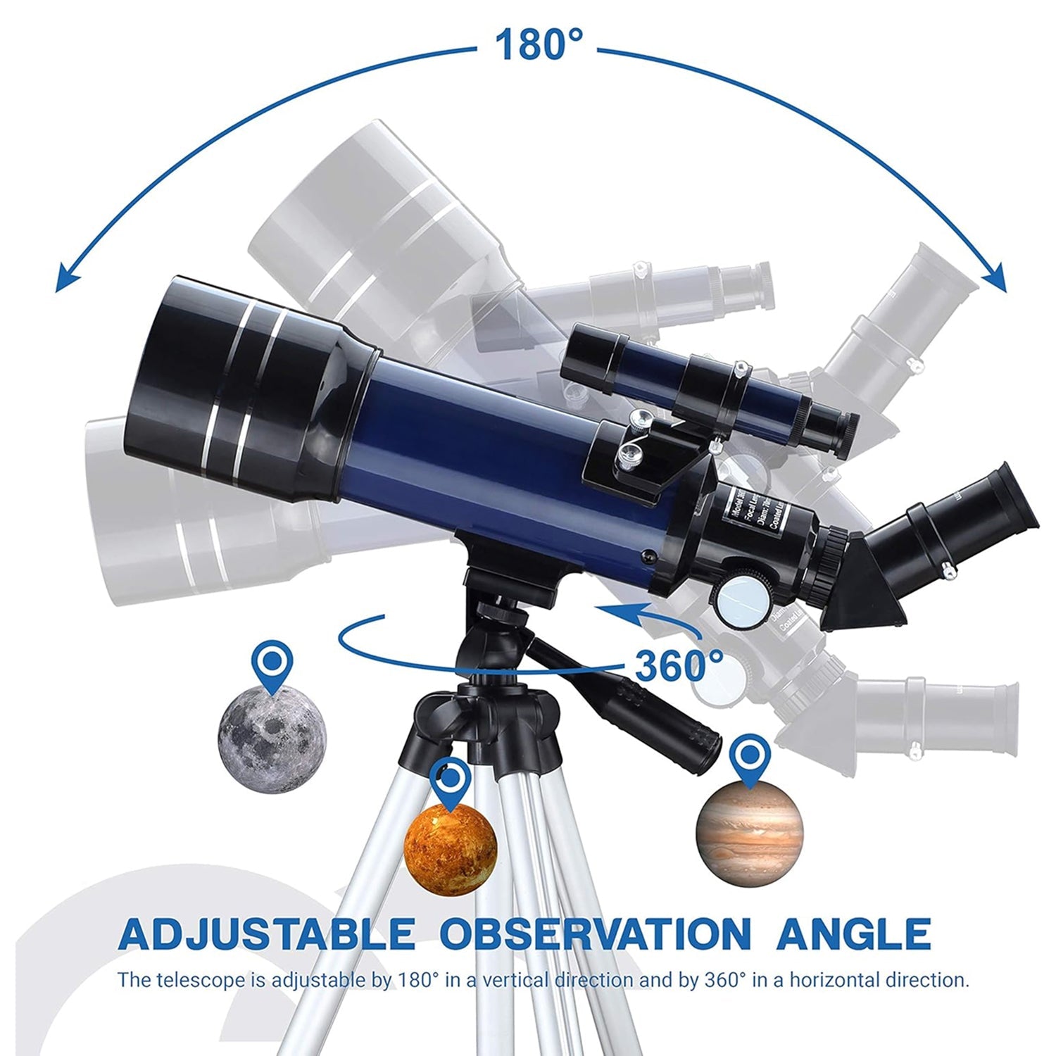 ZenoGaci Telescope for Planets 70mm Aperture 180X High Power Multi-Coated Optics