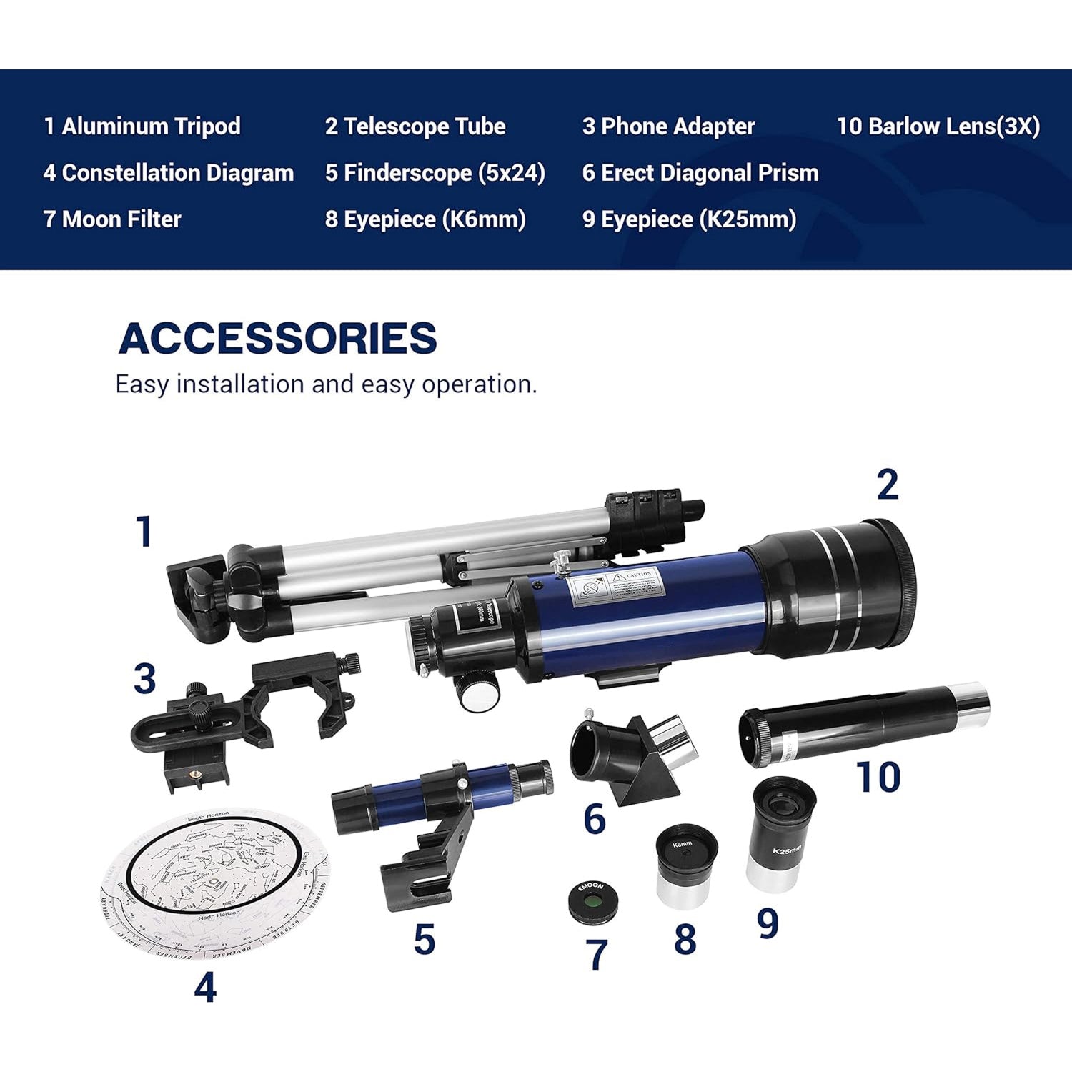 ZenoGaci Telescope for Planets 70mm Aperture 180X High Power Multi-Coated Optics