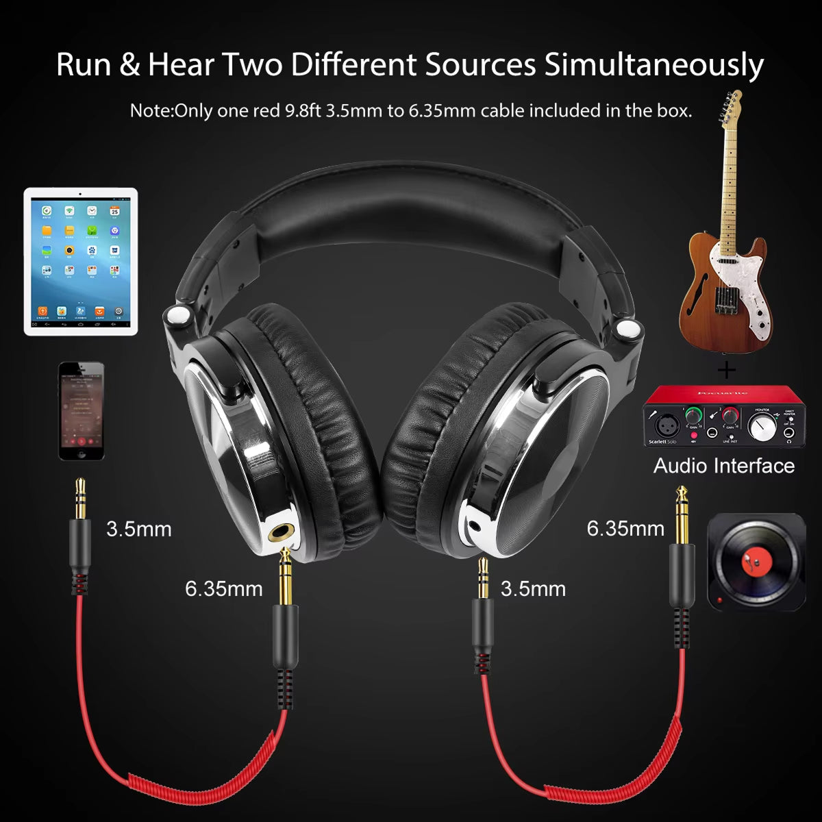 ZetaNase 50mm Driver Studio Monitoring Headphones with Dual-Interface