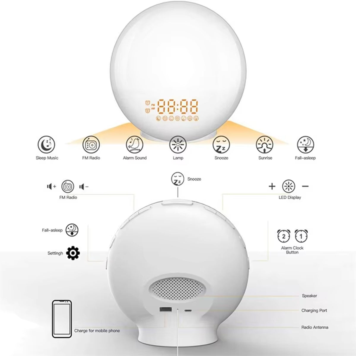 ZieMorni Sunrise Alarm Clock with Sunset Sleep Mode and Natural Sounds