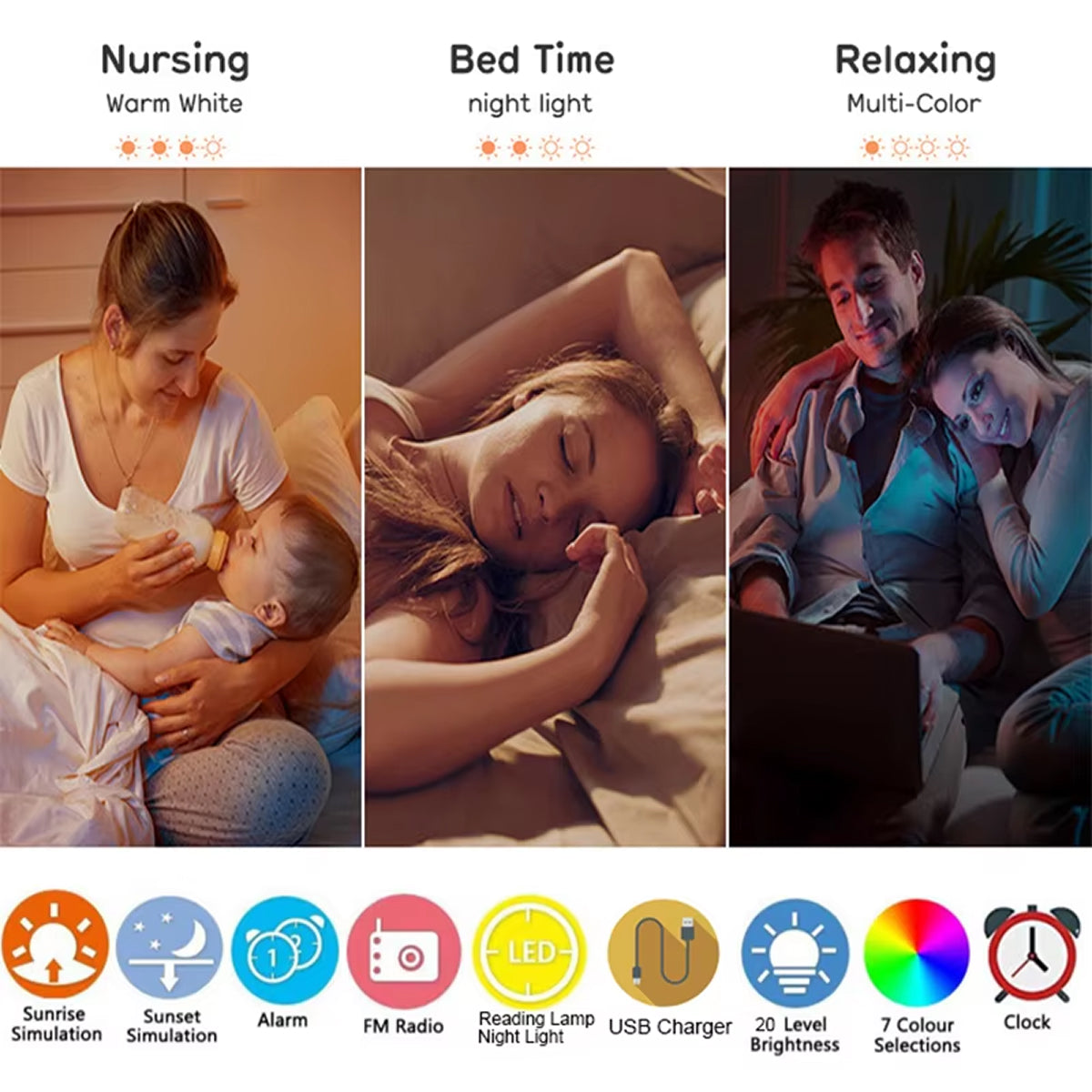 ZieMorni Sunrise Alarm Clock with Sunset Sleep Mode and Natural Sounds