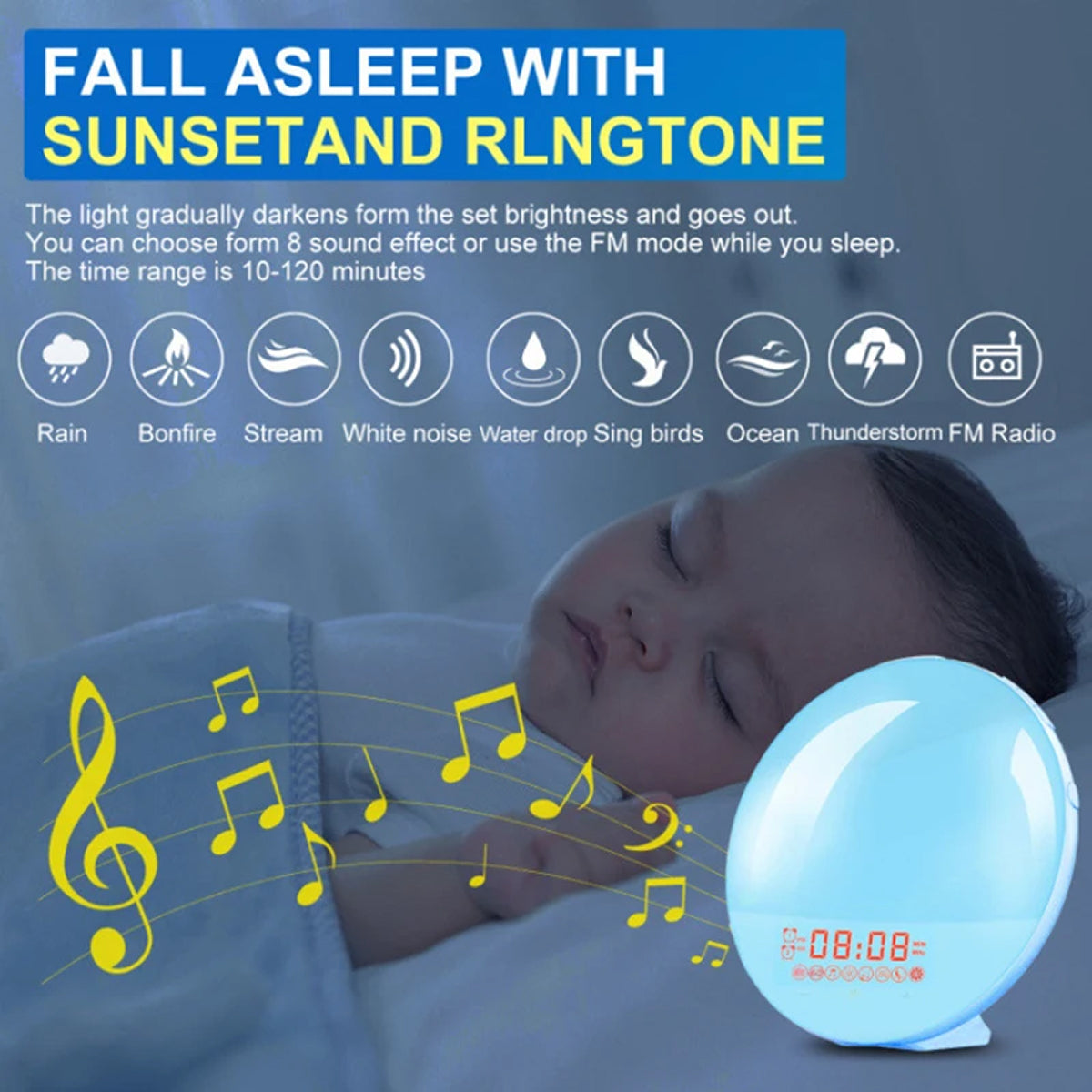ZieMorni Sunrise Alarm Clock with Sunset Sleep Mode and Natural Sounds