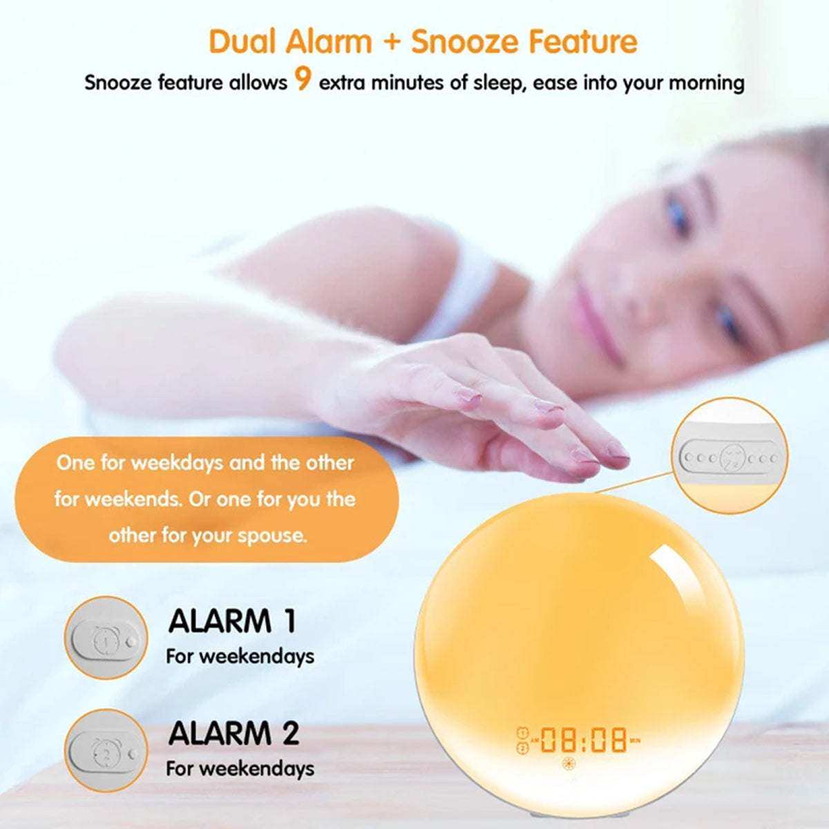 ZieMorni Sunrise Alarm Clock with Sunset Sleep Mode and Natural Sounds
