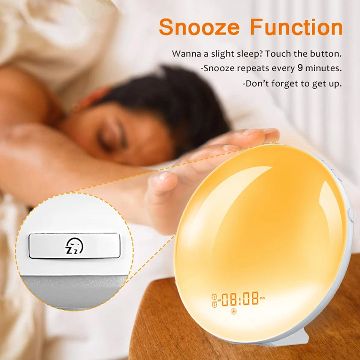ZieMorni Sunrise Alarm Clock with Sunset Sleep Mode and Natural Sounds