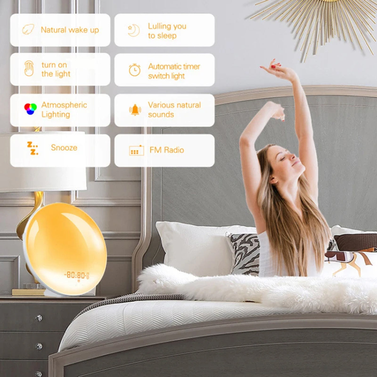ZieMorni Sunrise Alarm Clock with Sunset Sleep Mode and Natural Sounds